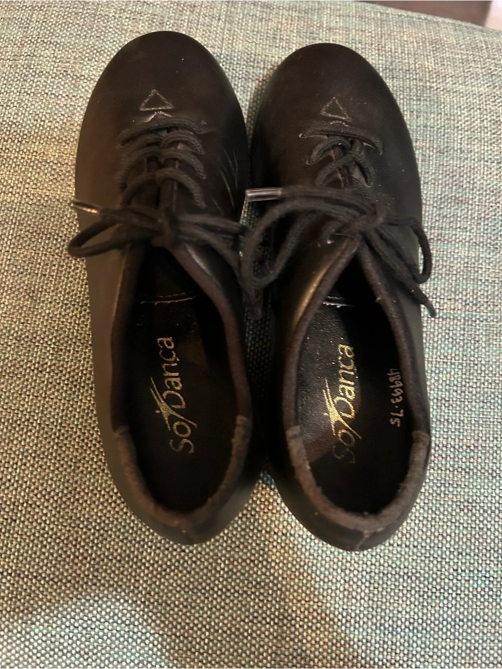 Kids Black Tap Dance Shoes - Classic Lace-Up Size Small Kids 12.5